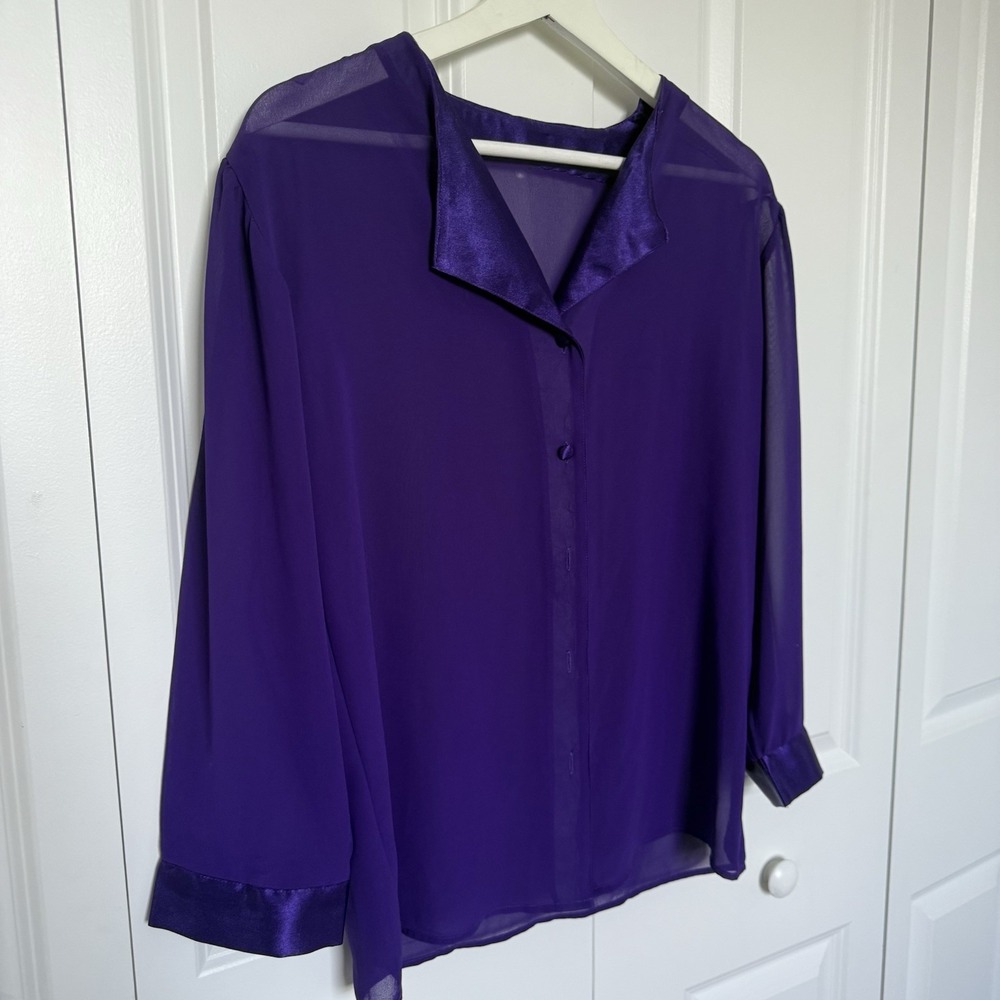 Purple Women's Long Sleeve Sheer Satin-Trim Pajama Top